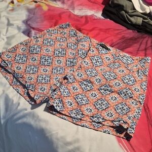 Lee High-Waist Coral & Navy Tile-Print Women's Shorts